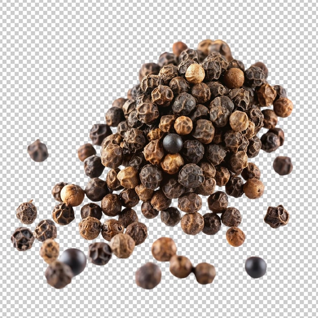 falling black pepper peppercorn on transparent background