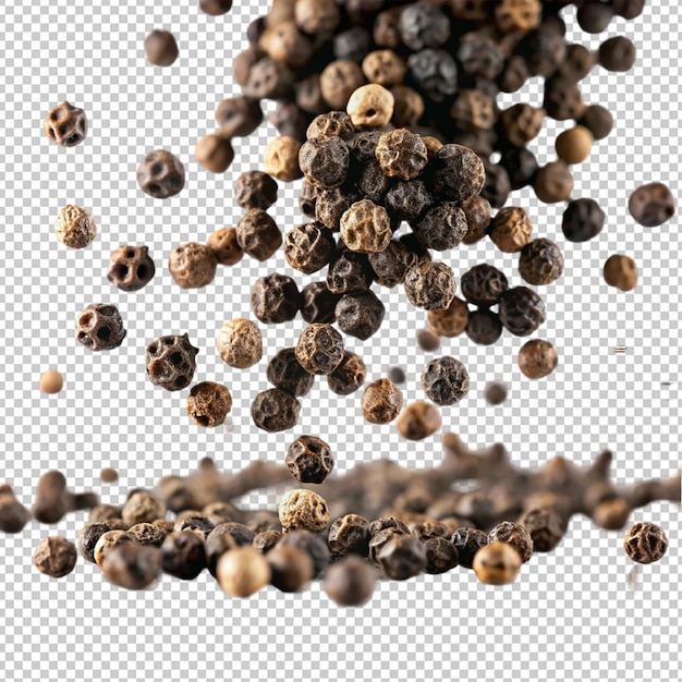 PSD falling black pepper peppercorn on transparent background