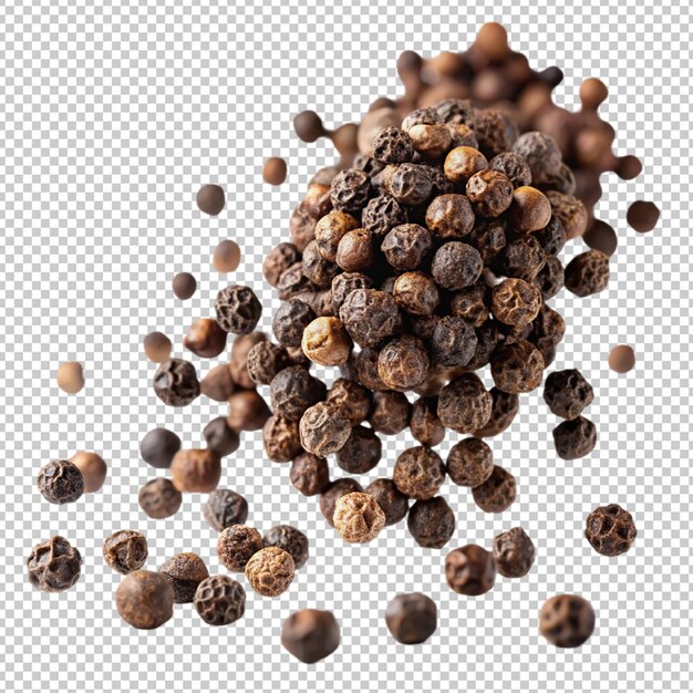 PSD falling black pepper peppercorn on transparent background