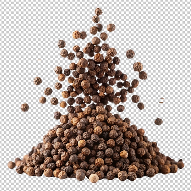 PSD falling black pepper peppercorn on transparent background