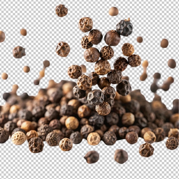 PSD falling black pepper peppercorn on transparent background