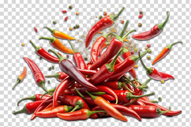 Falling bursting chili peppers png