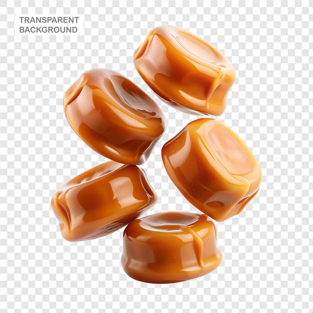 PSD falling caramel candy with full depth of field isolated on a white backdrop