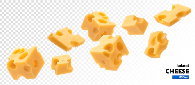 Falling cheese cubes isolated