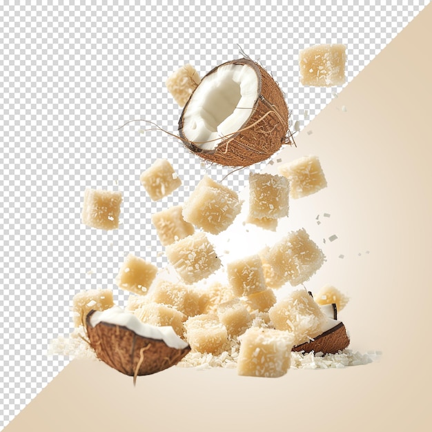 PSD falling coconut candies isolated on transparent background psd