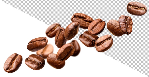 Falling coffee beans isolated on white background with clipping path