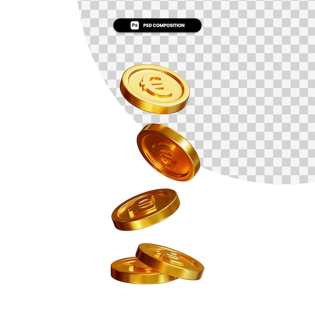 Falling coins 3d rendering isolated