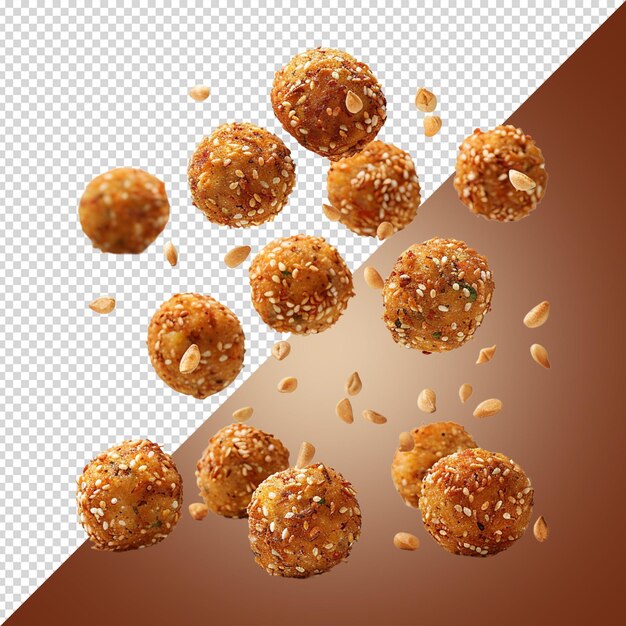 PSD falling falafel balls isolated full depth of field isolated on transparent background