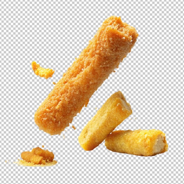 PSD falling fish or cheese stick on transparent background