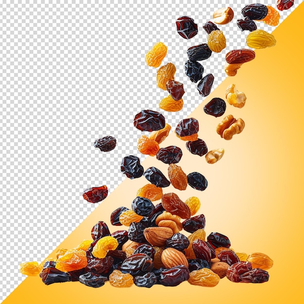 PSD falling or floated yellow raisins isolated on transparent background png