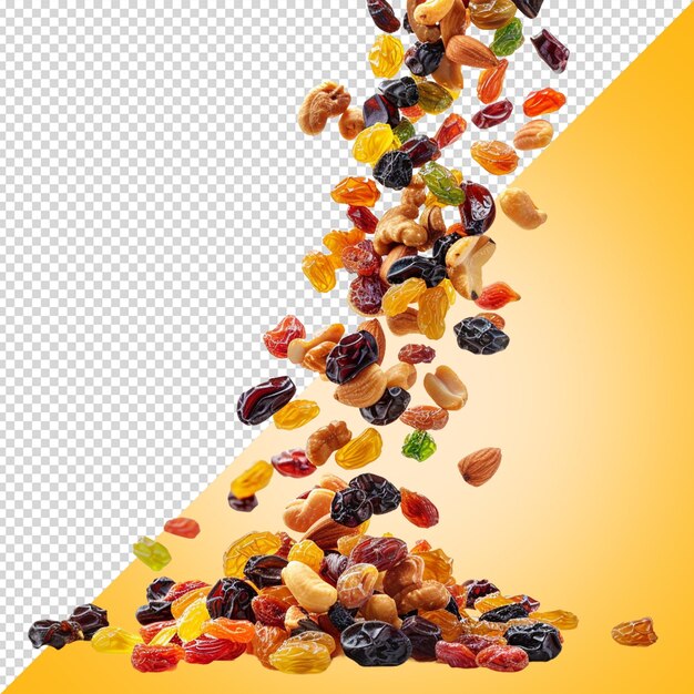 PSD falling or floated yellow raisins isolated on transparent background png