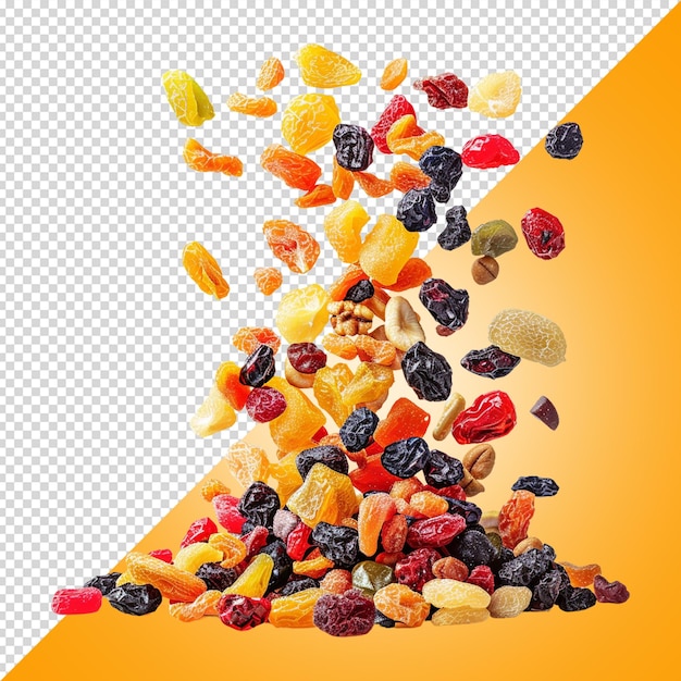 falling or floated Yellow raisins isolated on transparent background png