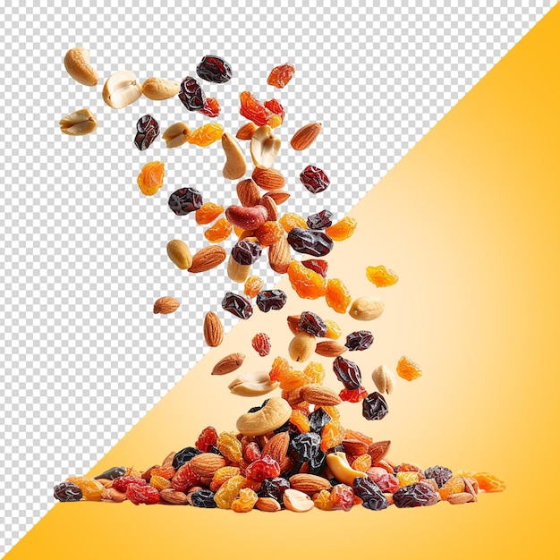 falling or floated Yellow raisins isolated on transparent background png