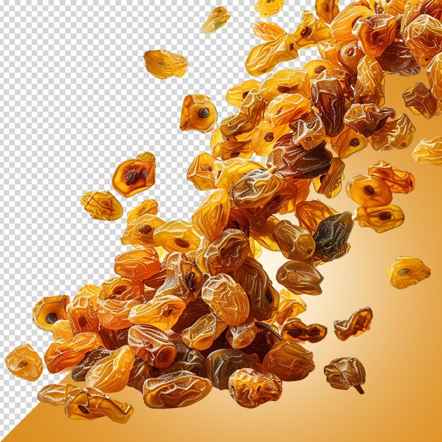 PSD falling or floated yellow raisins isolated on transparent background png