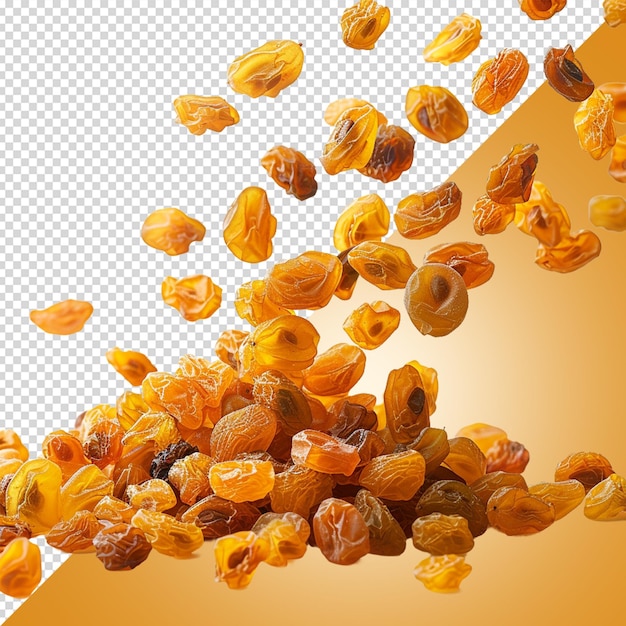 PSD falling or floated yellow raisins isolated on transparent background png