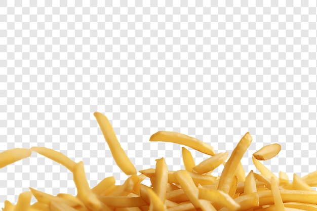 Falling french fries isolated on transparent background