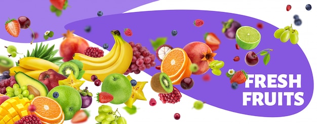 Falling fruits and berries banner