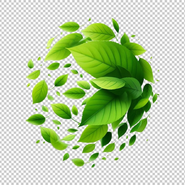 Falling green leaves transparent background Ai generative