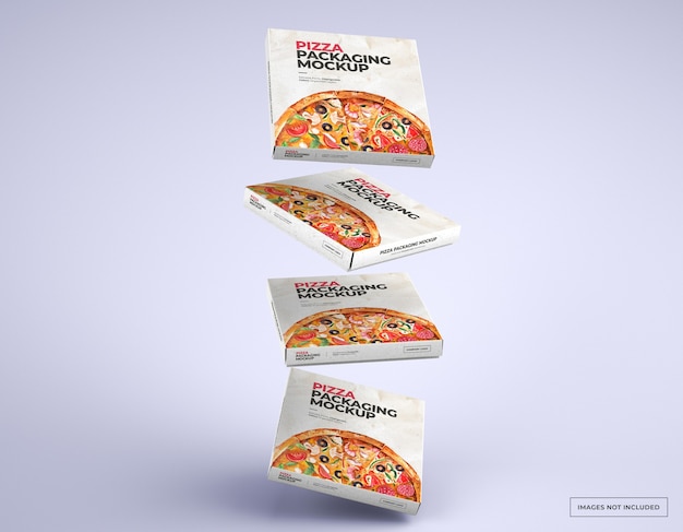 Falling pizza boxes mockups with editable design