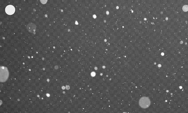 Falling snowflakes on transparent background.