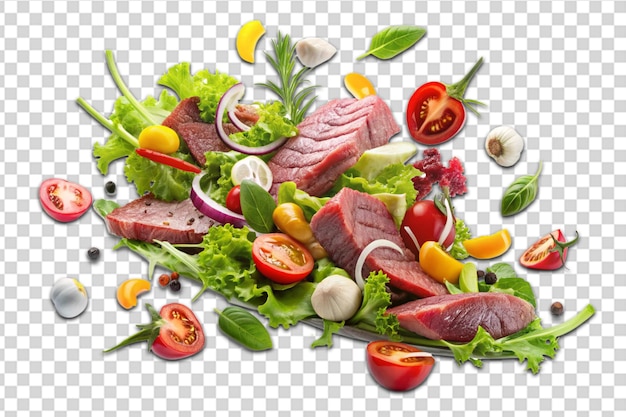 PSD falling steak salad ingredients png