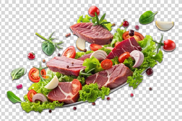 PSD falling steak salad ingredients png