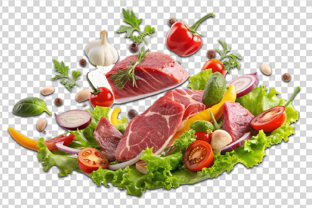 PSD falling steak salad ingredients png