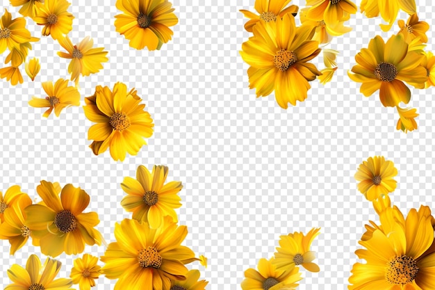 PSD falling yellow flowers isolated on transparent background