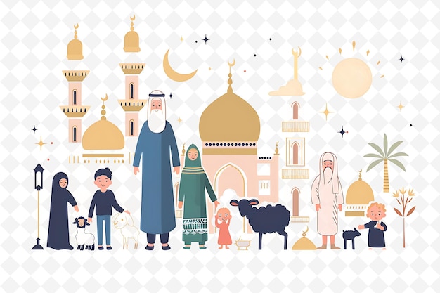 Families Celebrating Eid Al Adha Design Is Traditional and E Flat Illustration Culture Character