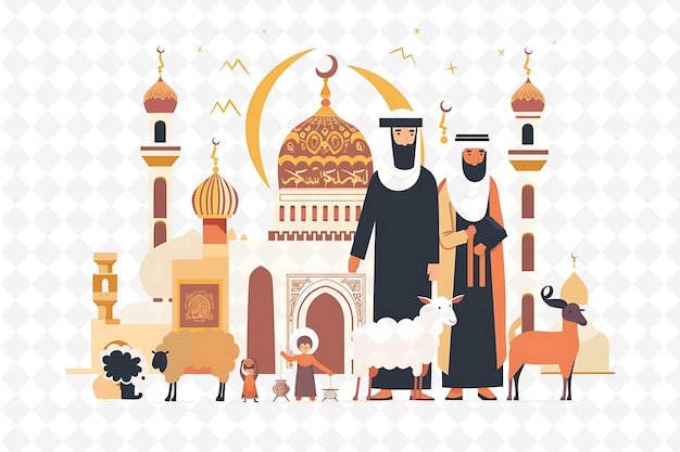 Families Celebrating Eid Al Adha Design Is Traditional and E Flat Illustration Culture Character