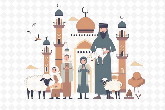 Families Celebrating Eid Al Adha Design Is Traditional and E Flat Illustration Culture Character