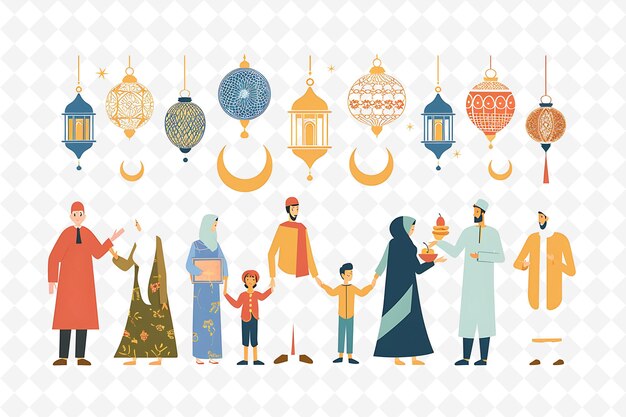 PSD families celebrating eid al fitr design is elegant and tradi flat illustration culture character