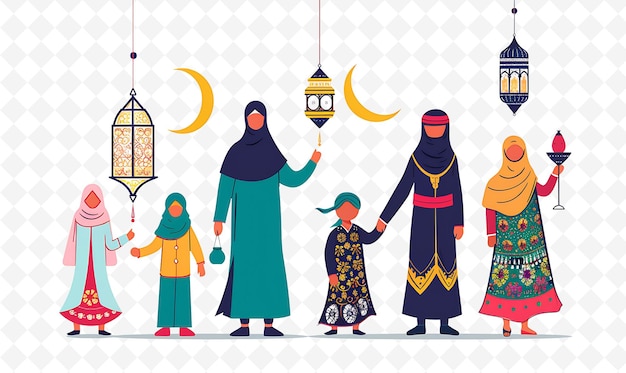 Families Celebrating Eid Al Fitr Design Is Elegant and Tradi Flat Illustration Culture Character