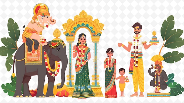 Families Celebrating Onam Design Is Traditional and Beautifu Flat Illustration Culture Character