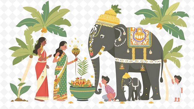 Families Celebrating Onam Design Is Traditional and Beautifu Flat Illustration Culture Character