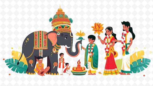 Families Celebrating Onam Design Is Traditional and Beautifu Flat Illustration Culture Character