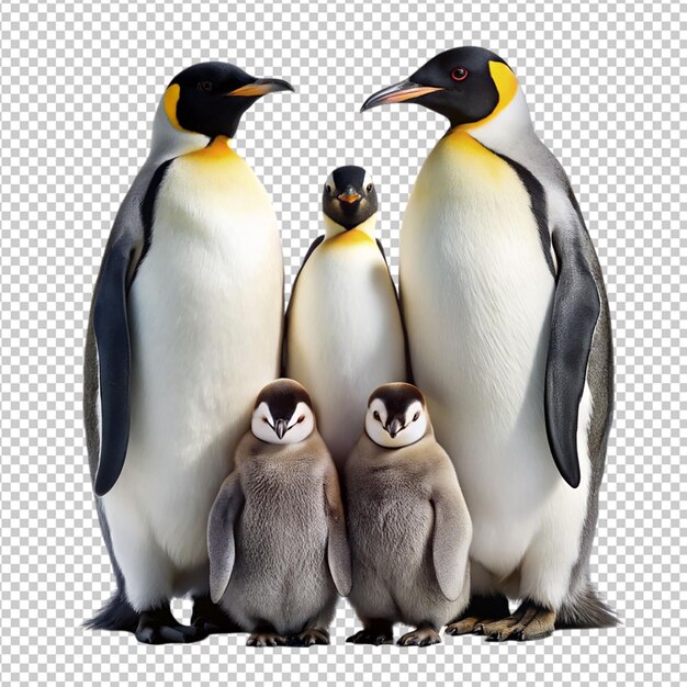 family of emperor penguins on transparent background