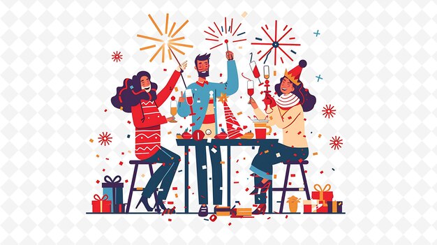 PSD family enjoying a new years eve party design is festive and flat illustration culture character