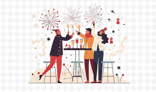 PSD family enjoying a new years eve party design is festive and flat illustration culture character