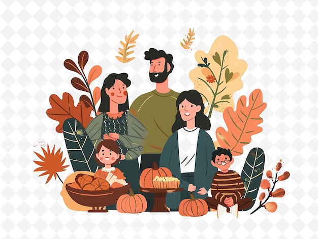 PSD family gathering for a thanksgiving feast design is rustic a flat illustration culture character