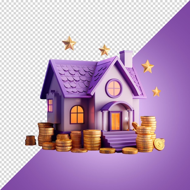 PSD family house estate financial earning funding concept 3d rendering isolated on transparent backgroun