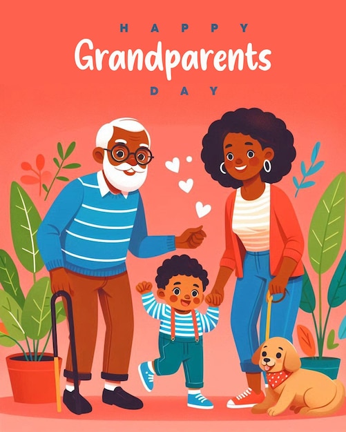 a family portrait with a red background that says quot grandparents day quot