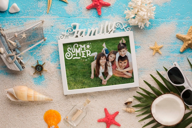 Family vacation photo frame mock-up