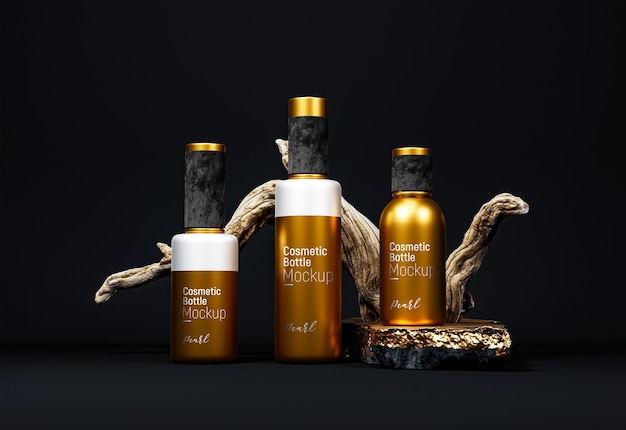 Fancy Cosmetic Bottle Packaging Mockup Gold Version