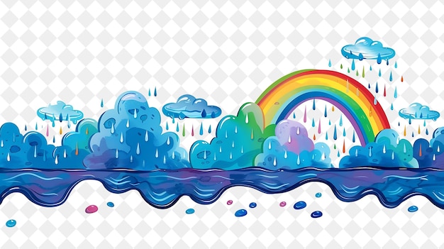 PSD fantastical rainy landscape with rainbows and puddles landsc illustration natural scenery design