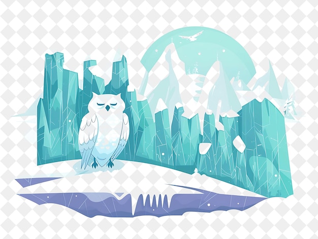 PSD fantastical tundra landscape with majestic snowy owls and sp illustration natural scenery design