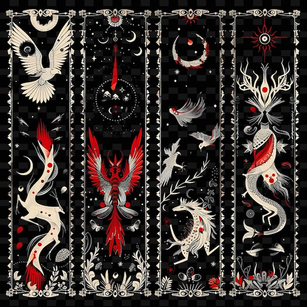 PSD fantasy borderlines design with mythical creature and magica png unique stylized motifs designs