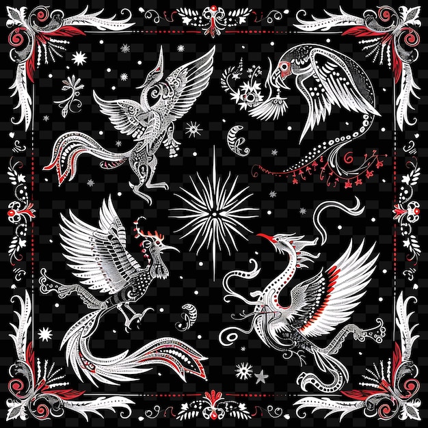 PSD fantasy borderlines design with mythical creature and magica png unique stylized motifs designs