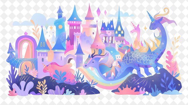 Fantasy Christmas World With Dragons and Unicorns Spreading Illustration Christmas Art Design