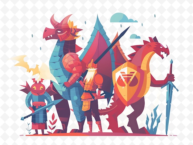 PSD fantasy creatures embarking on a quest design is magical and flat illustration festival theme art